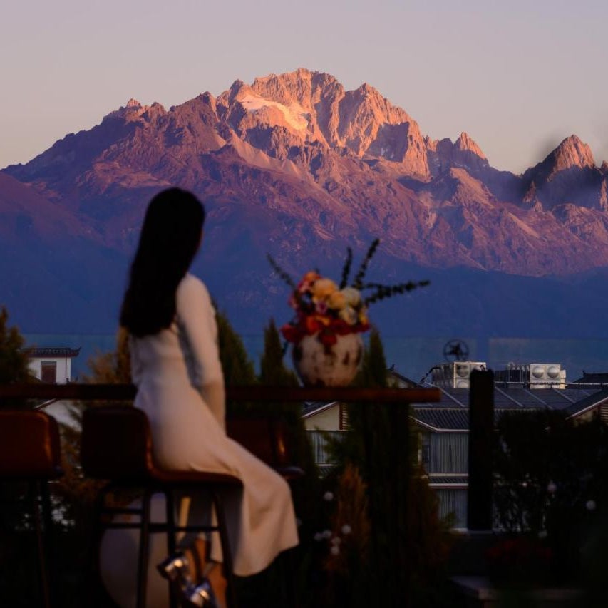 LiJiang Old Town Yushan resort hotel -Rooftop Golden Sunrise over Jade Dragon Peak, Naxi Cultural Experience